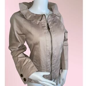 Ruffle Neck and Hem Khaki/Taupe Cotton‎ stretch jacket. Style! Ladies Size XL